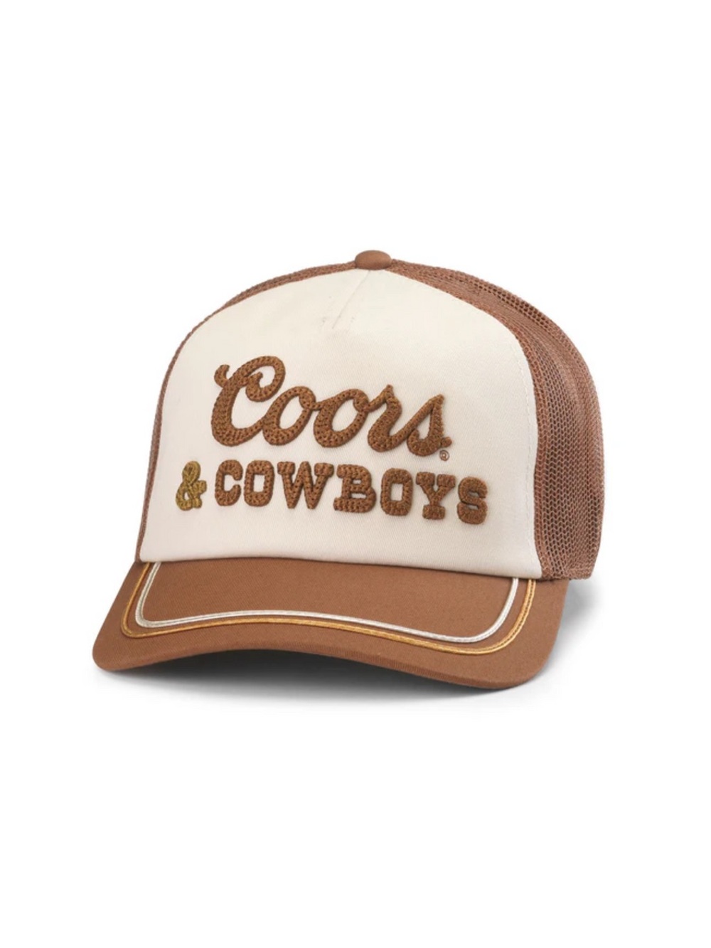 NWT Coors & Cowboys Embroidered Trucker Hat in Cream and Brown